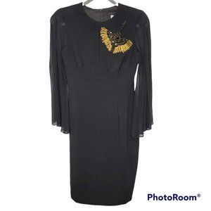 Trina Turk Black Formal Mid Length Dress with Beaded Embroidered Crane Sz 0, NWT